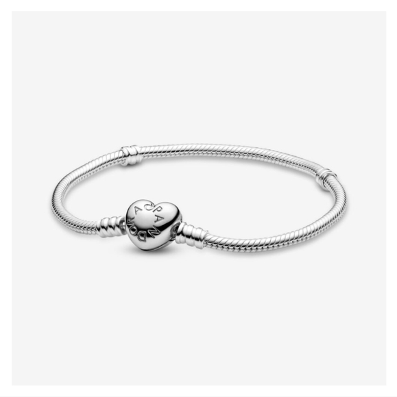 Pandora Moments Heart Clasp Snake Chain Bracelet with Three Charms - Picture 8 of 10